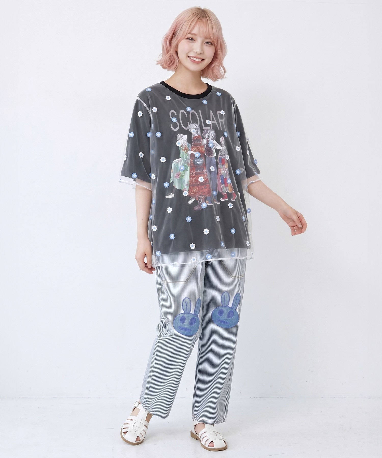 162674：スカラーガールズ 花刺繍チュール重ねTシャツの通販-ScoLar