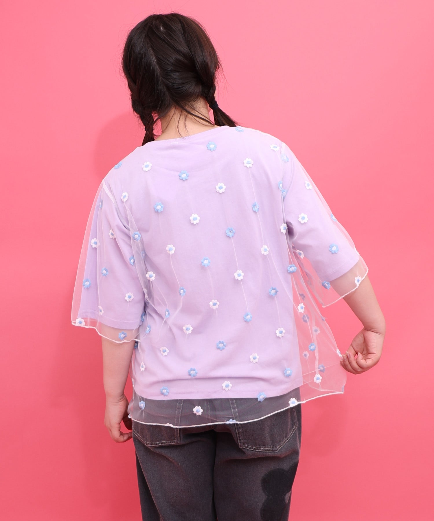 162674：スカラーガールズ 花刺繍チュール重ねTシャツの通販-ScoLar
