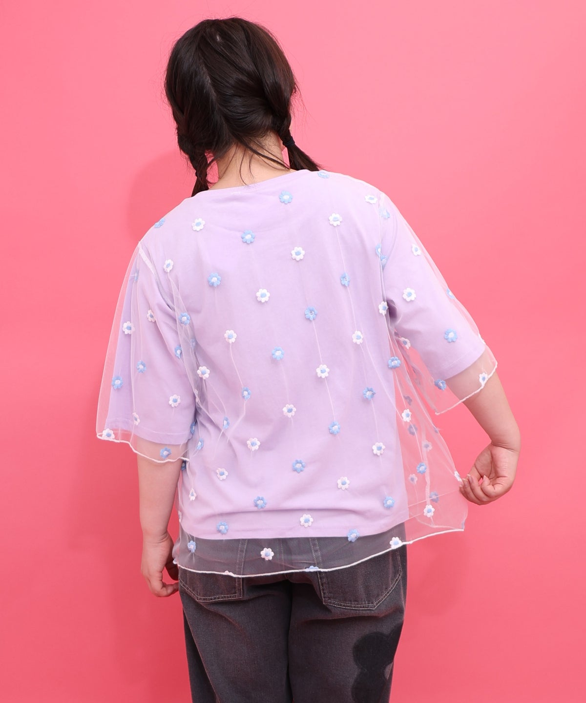 スカラーガールズ 花刺繍チュール重ねTシャツ-5