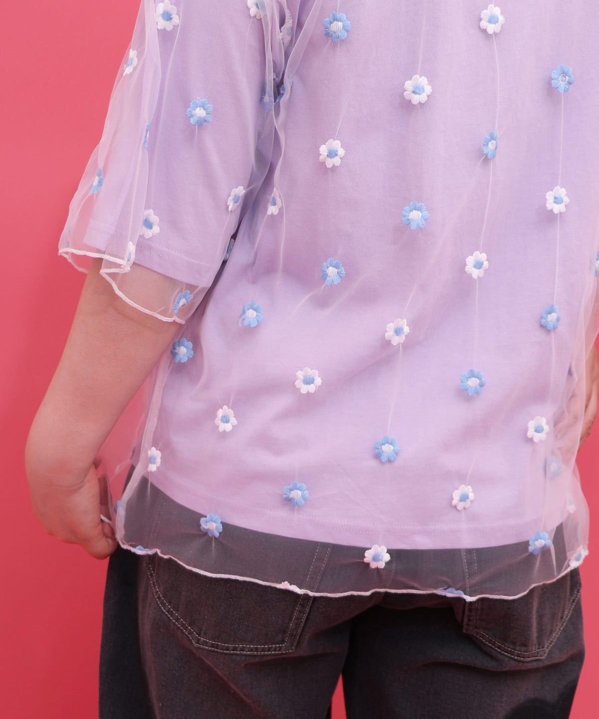 スカラーガールズ 花刺繍チュール重ねTシャツ-6