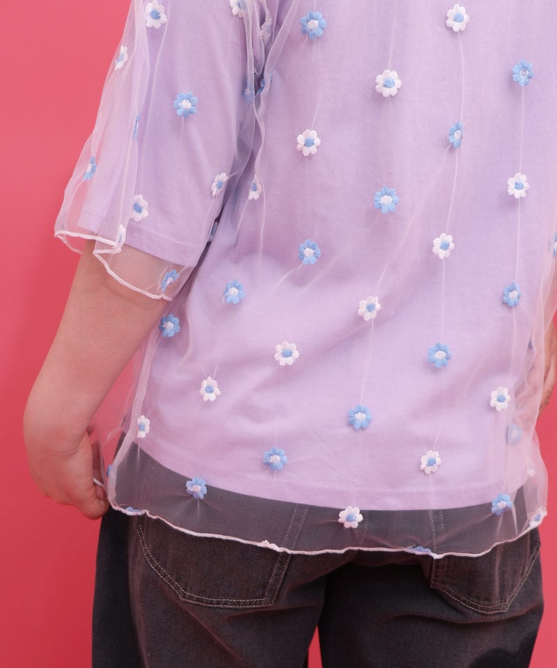 スカラーガールズ 花刺繍チュール重ねTシャツ-6