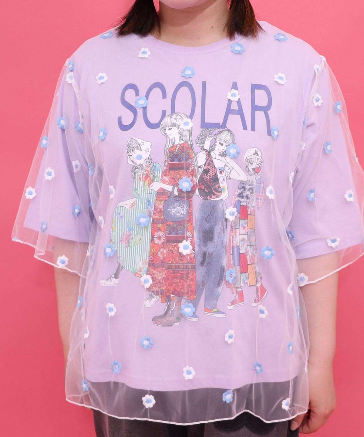 スカラーガールズ 花刺繍チュール重ねTシャツ-7