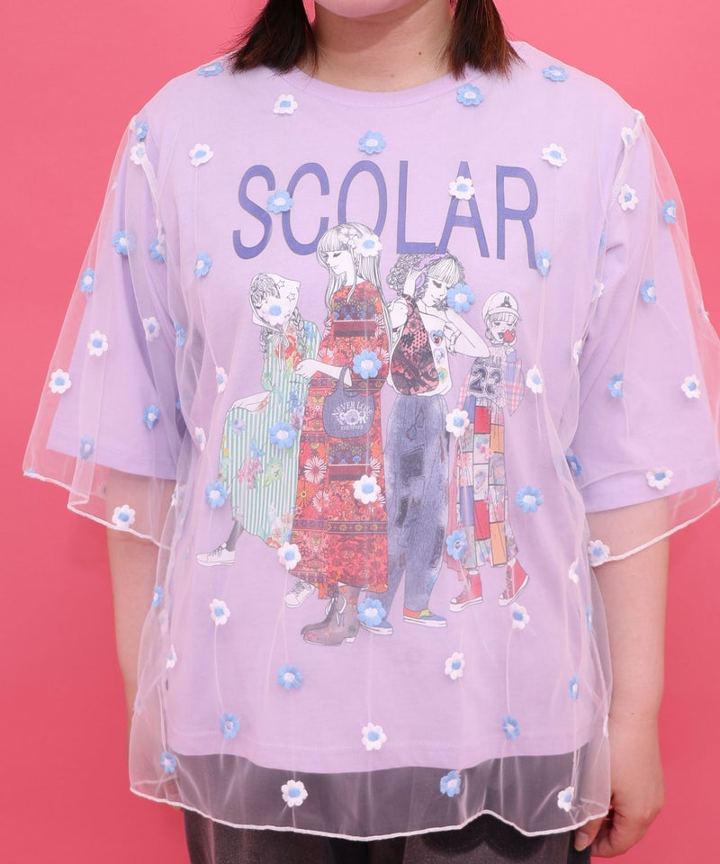 スカラーガールズ 花刺繍チュール重ねTシャツ-7