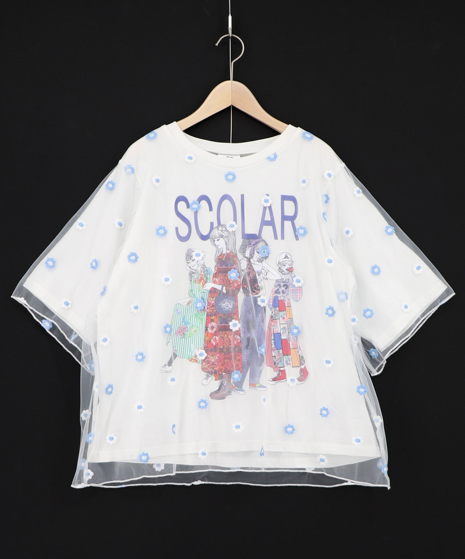 162674：スカラーガールズ 花刺繍チュール重ねTシャツの通販-ScoLar