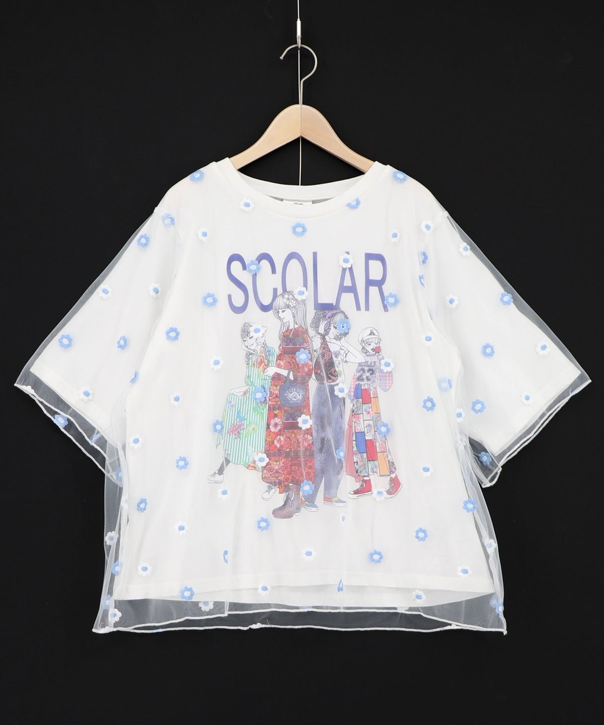 スカラーガールズ 花刺繍チュール重ねTシャツ-8