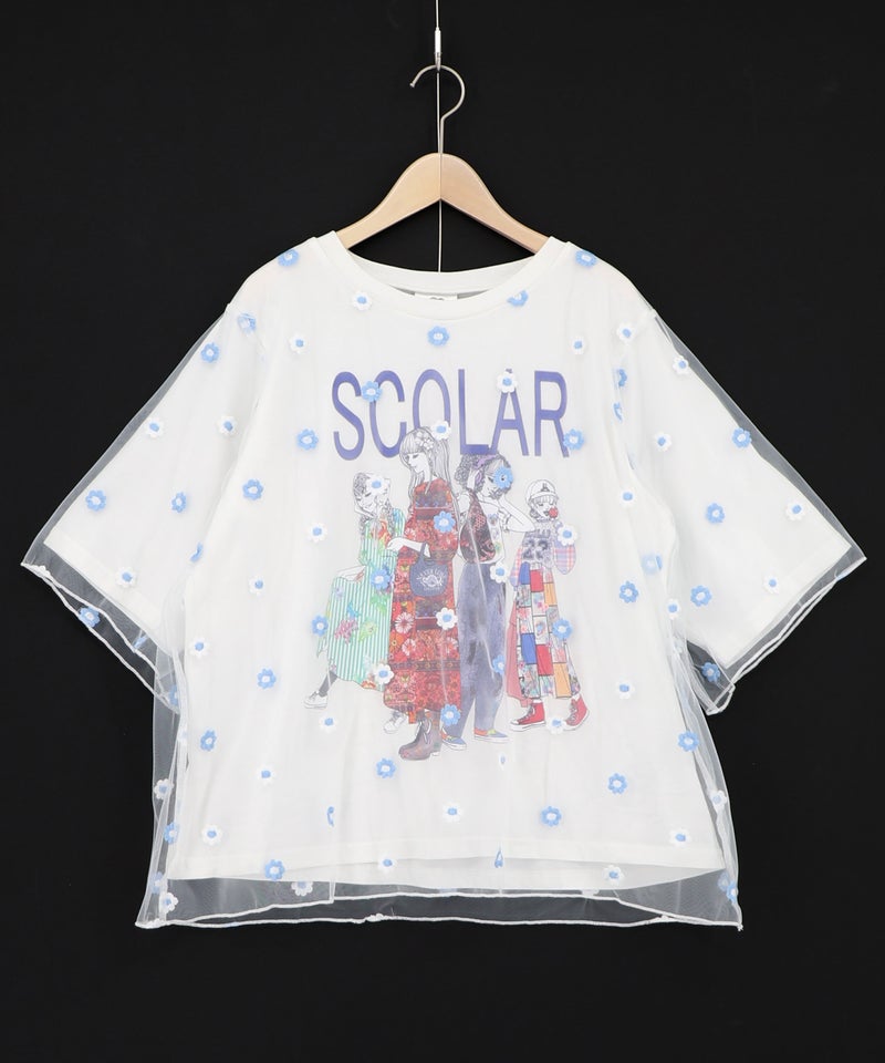 スカラーガールズ 花刺繍チュール重ねTシャツ-8