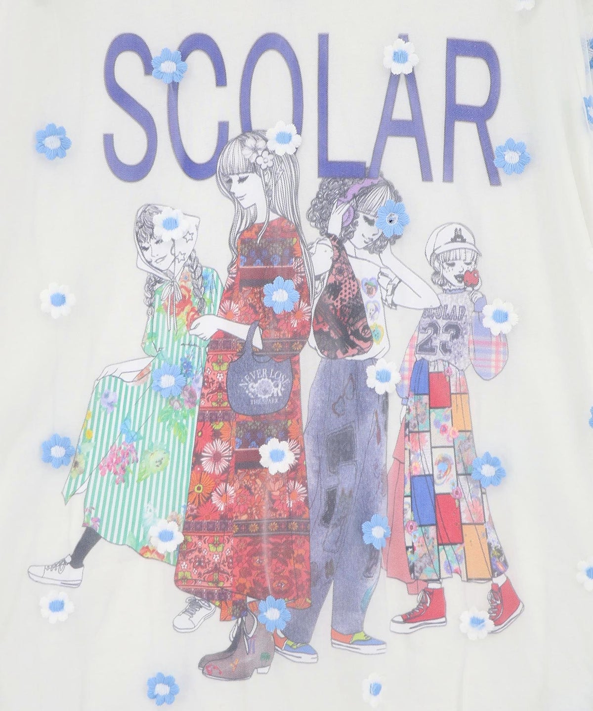 スカラーガールズ 花刺繍チュール重ねTシャツ-10