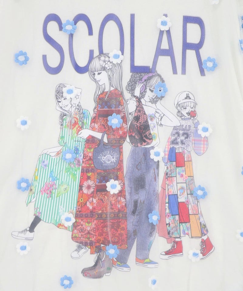 スカラーガールズ 花刺繍チュール重ねTシャツ-10