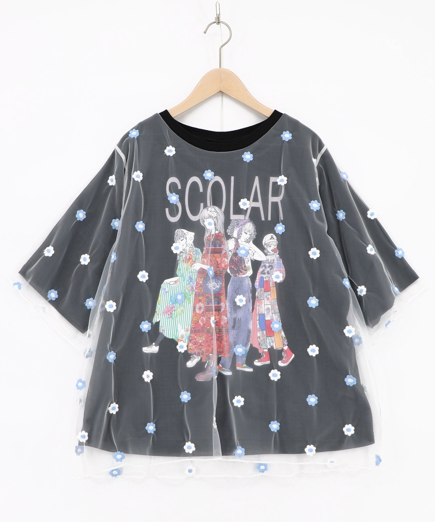 162674：スカラーガールズ 花刺繍チュール重ねTシャツの通販-ScoLar