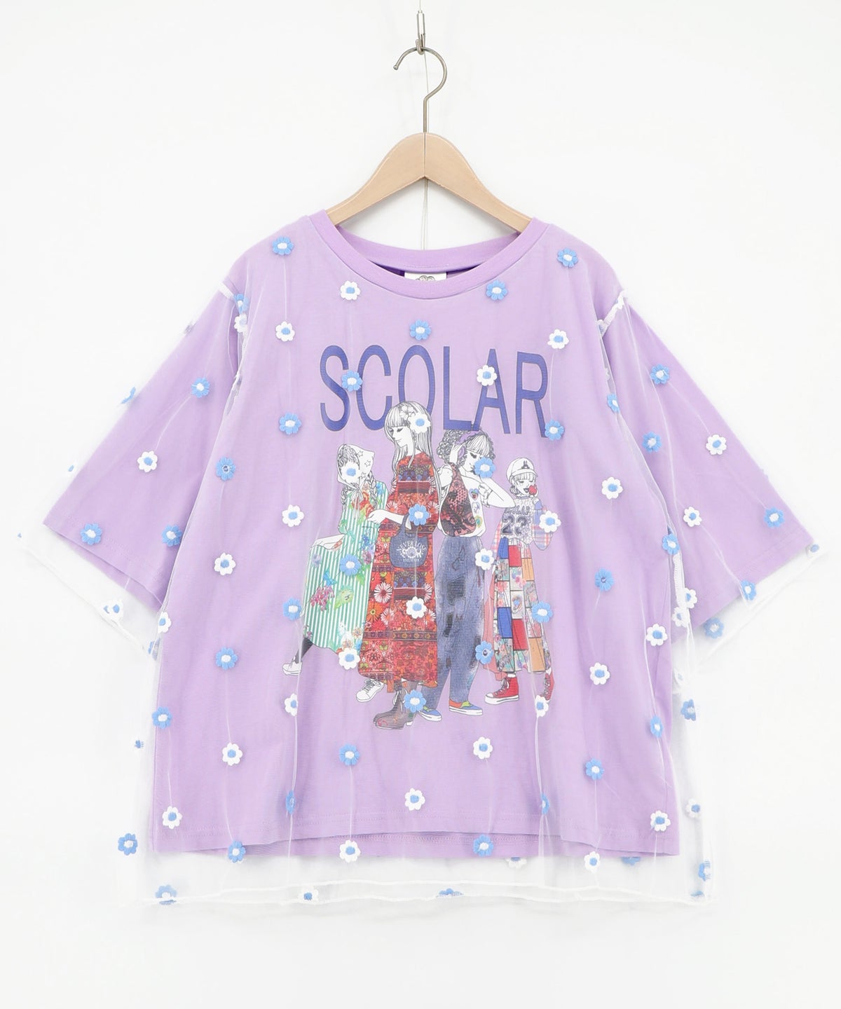 スカラーガールズ 花刺繍チュール重ねTシャツ-14