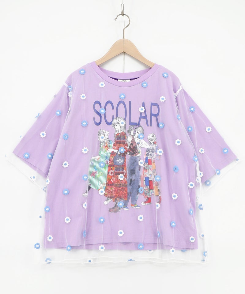 スカラーガールズ 花刺繍チュール重ねTシャツ-14