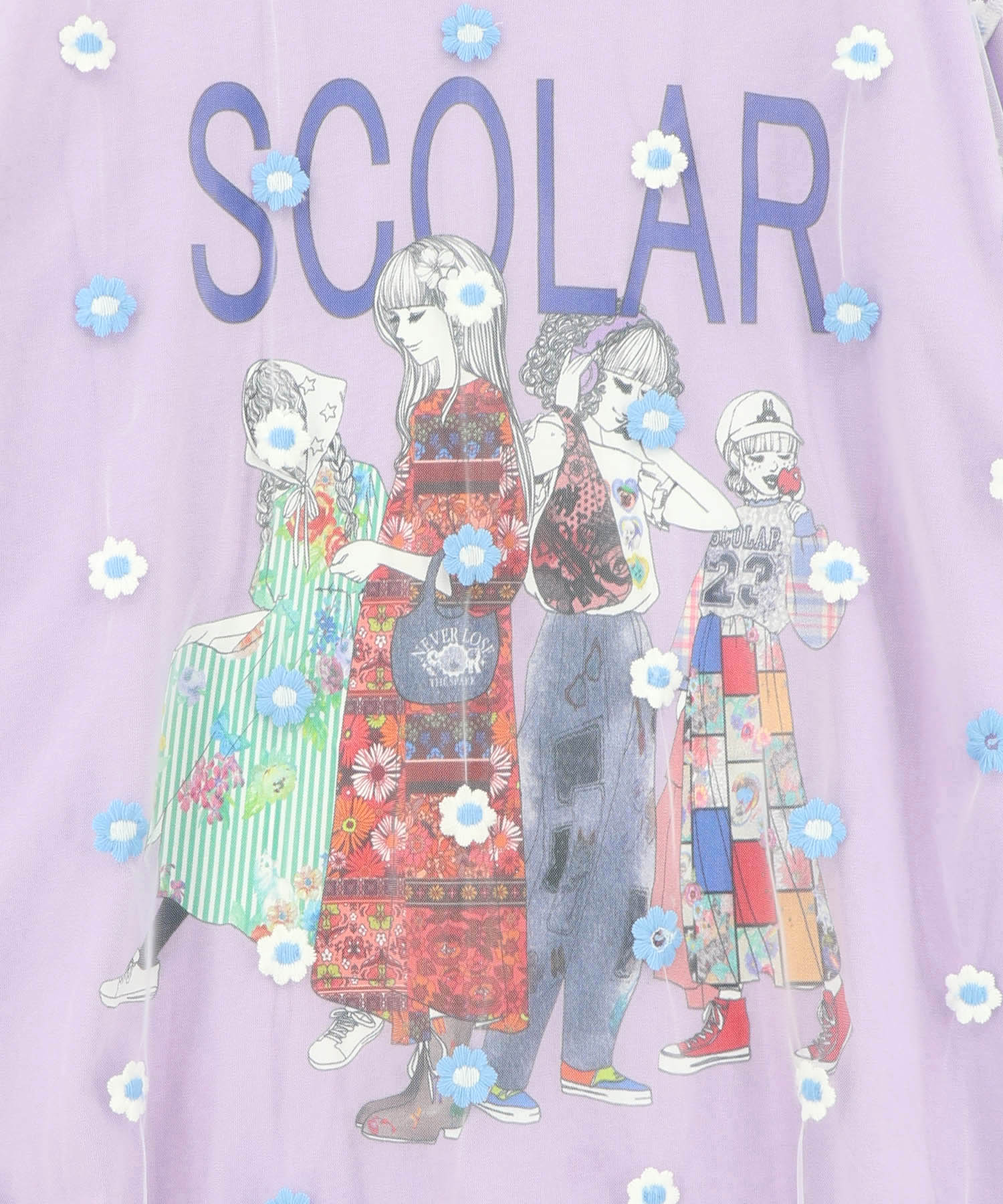 162674：スカラーガールズ 花刺繍チュール重ねTシャツの通販-ScoLar
