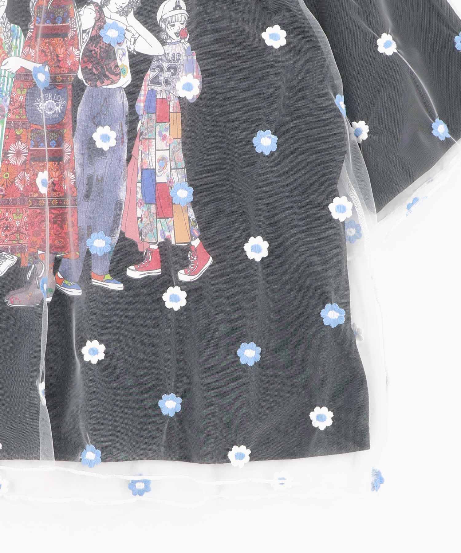 162674：スカラーガールズ 花刺繍チュール重ねTシャツの通販-ScoLar