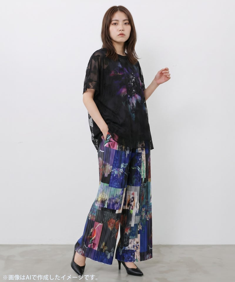蝶々チュール重ね 花蝶柄Tシャツ-4