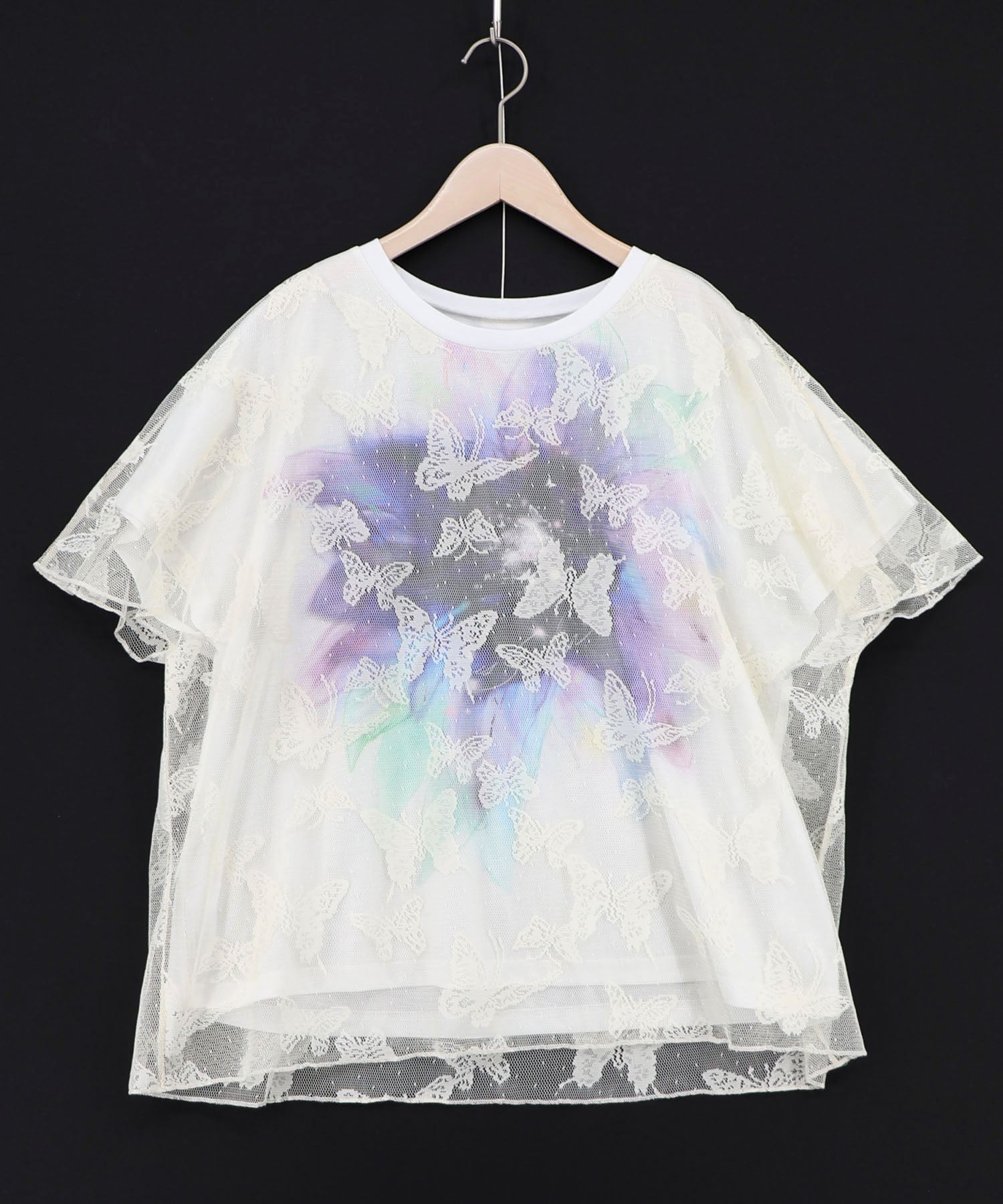 562249：蝶々チュール重ね 花蝶柄Tシャツの通販-ScoLar