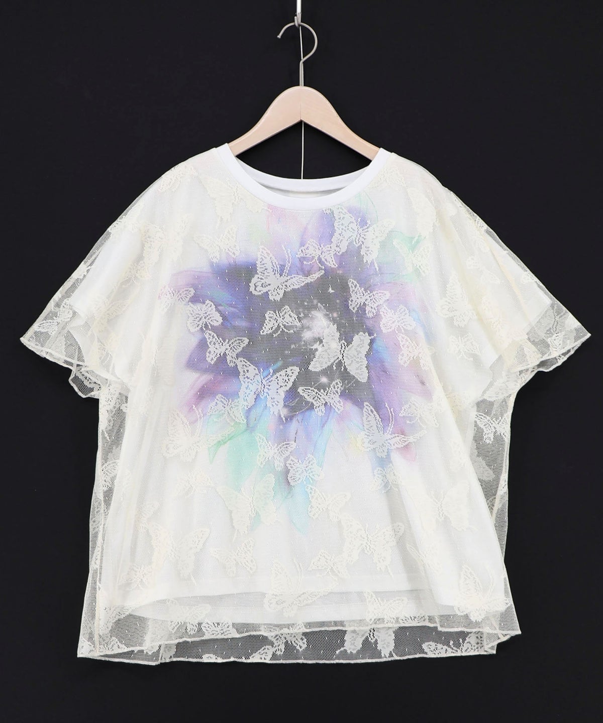 蝶々チュール重ね 花蝶柄Tシャツ-5