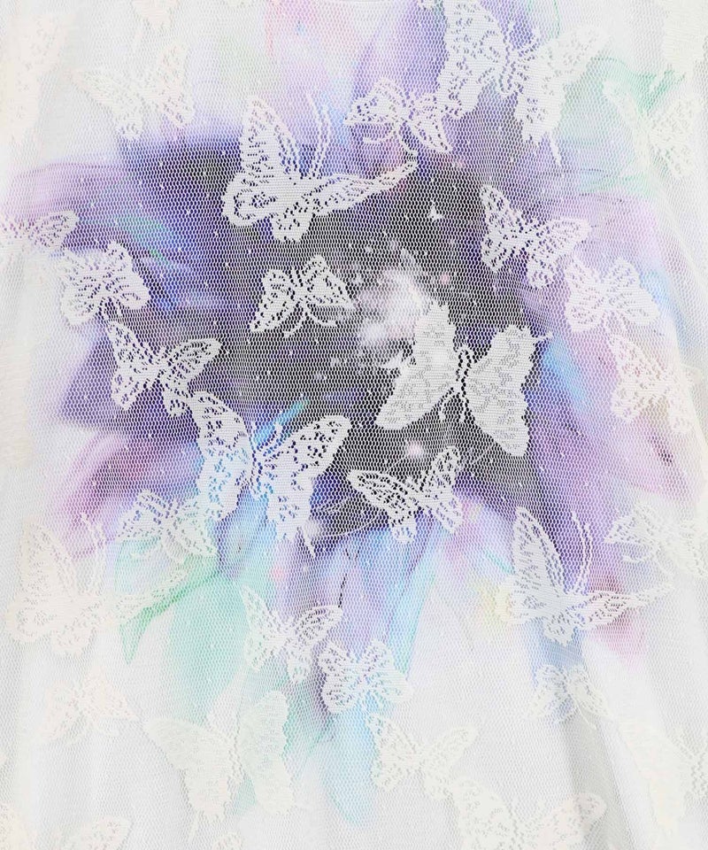 蝶々チュール重ね 花蝶柄Tシャツ-6