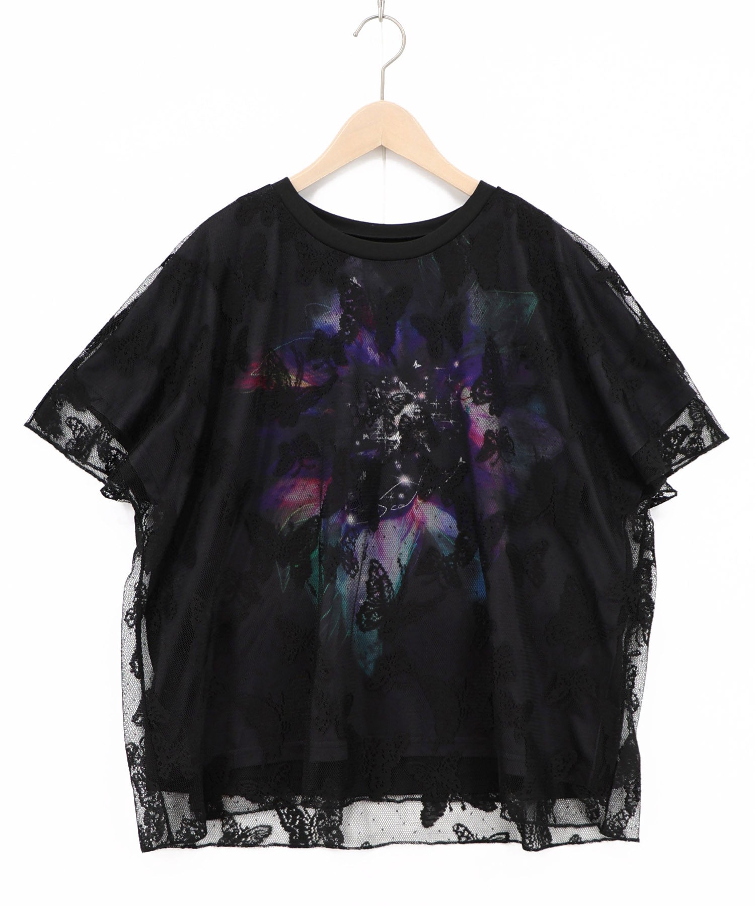 562249：蝶々チュール重ね 花蝶柄Tシャツの通販-ScoLar