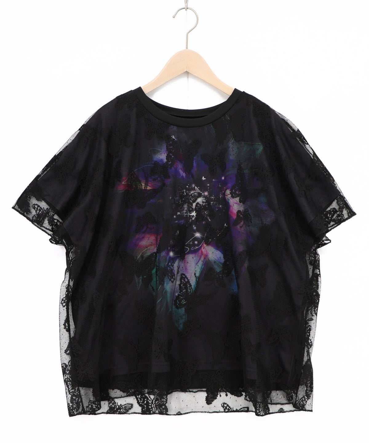 蝶々チュール重ね 花蝶柄Tシャツ-7