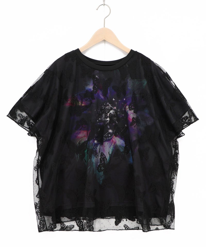 蝶々チュール重ね 花蝶柄Tシャツ-7