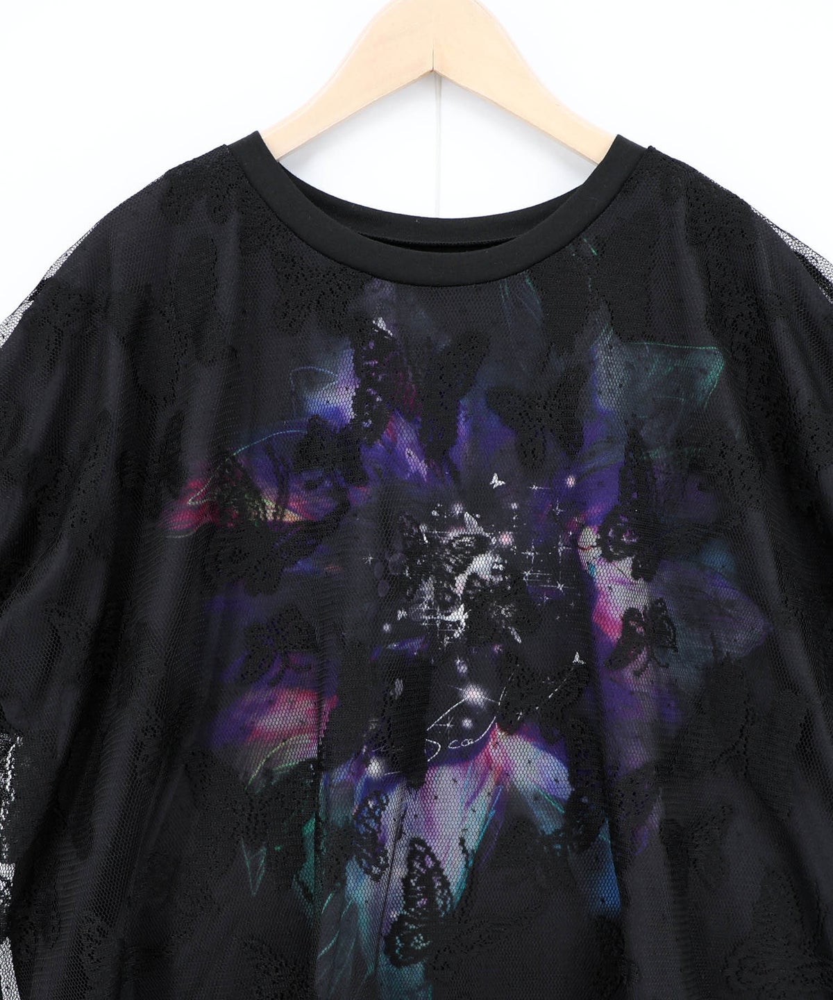蝶々チュール重ね 花蝶柄Tシャツ-9
