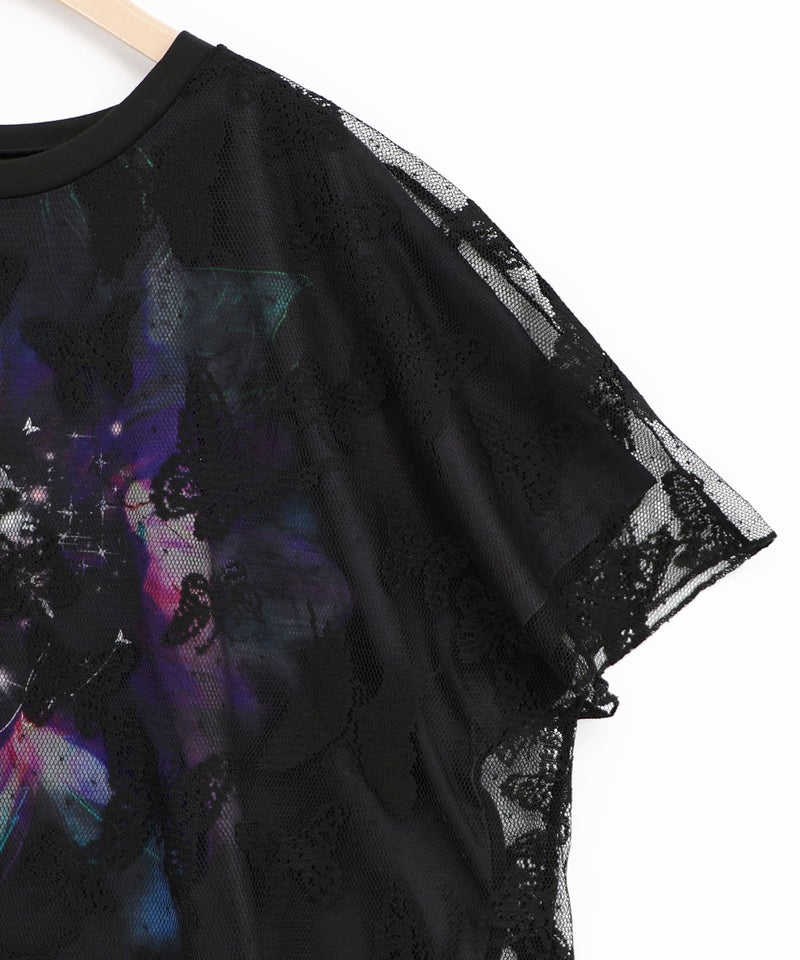 蝶々チュール重ね 花蝶柄Tシャツ-10