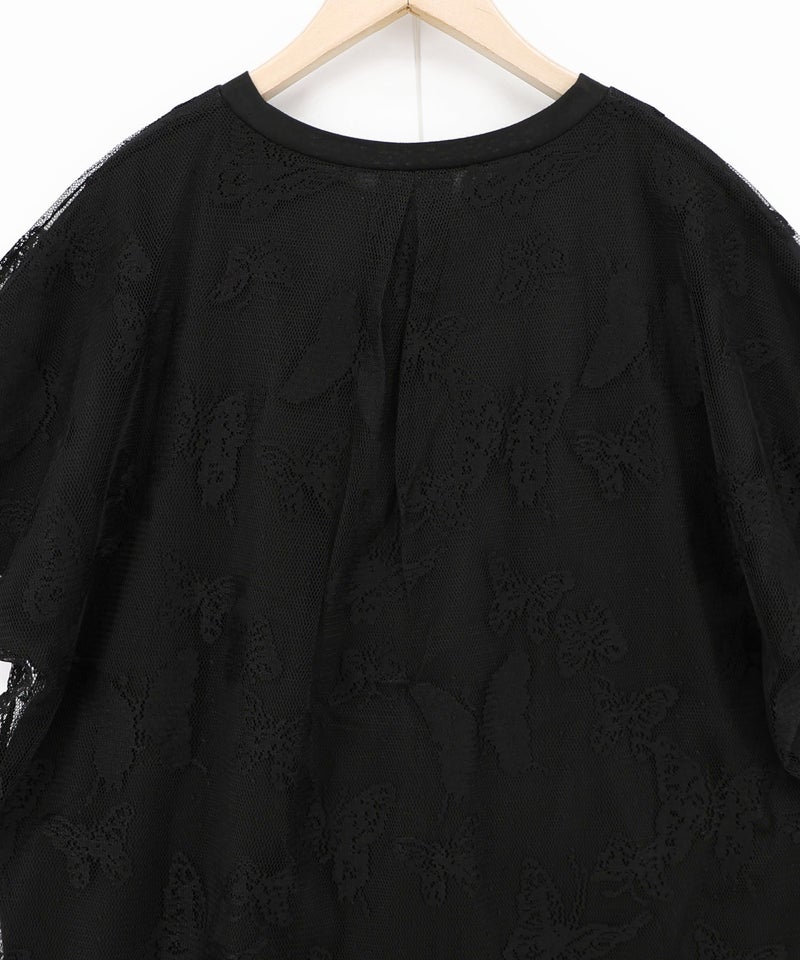 蝶々チュール重ね 花蝶柄Tシャツ-13