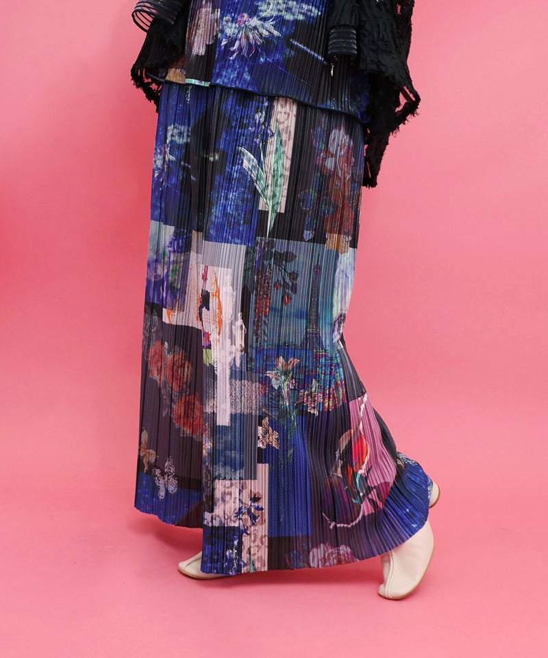 楽器×花コラージュ柄 ボドレー素材ワイドパンツ-9