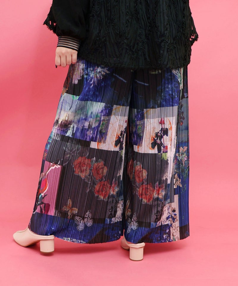 楽器×花コラージュ柄 ボドレー素材ワイドパンツ-11