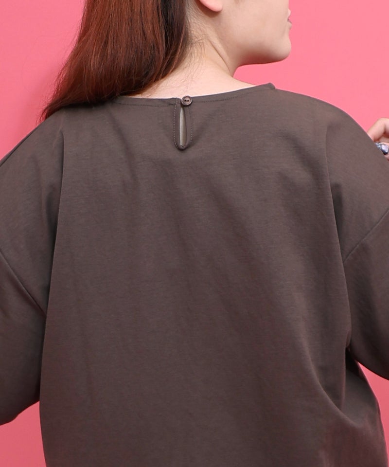 熱帯花柄 袖ギャザー入りTシャツ-8