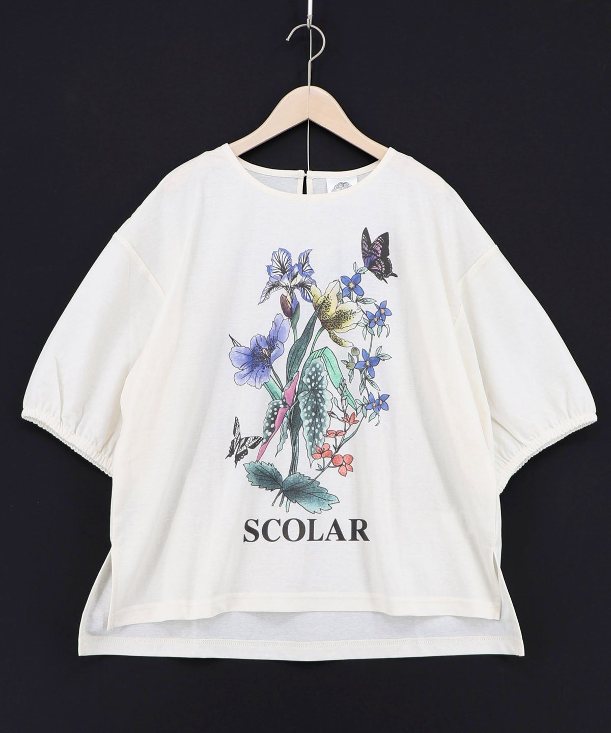 熱帯花柄 袖ギャザー入りTシャツ-9