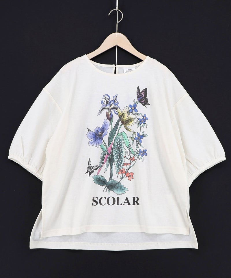 熱帯花柄 袖ギャザー入りTシャツ-9