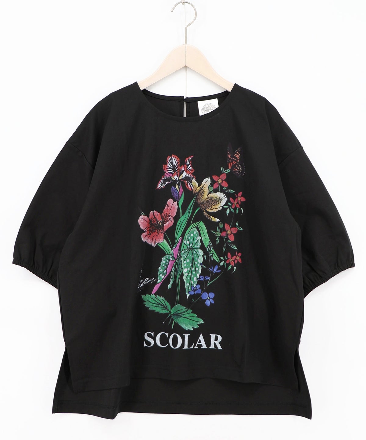 熱帯花柄 袖ギャザー入りTシャツ-11