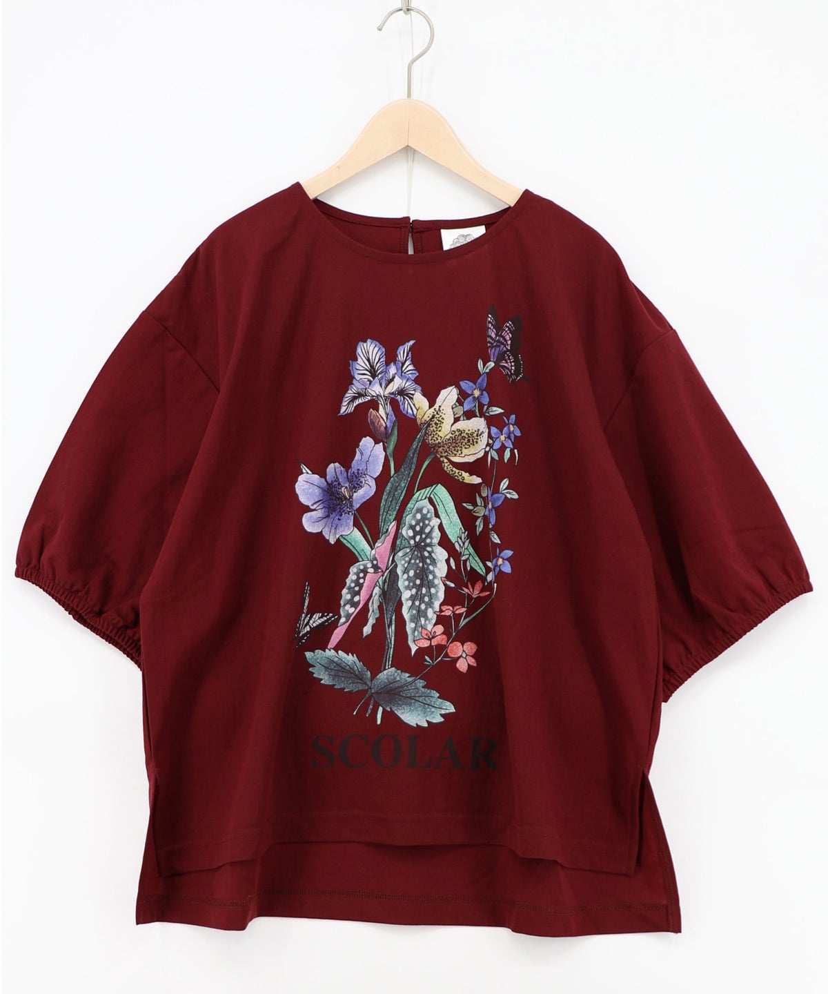 熱帯花柄 袖ギャザー入りTシャツ-13
