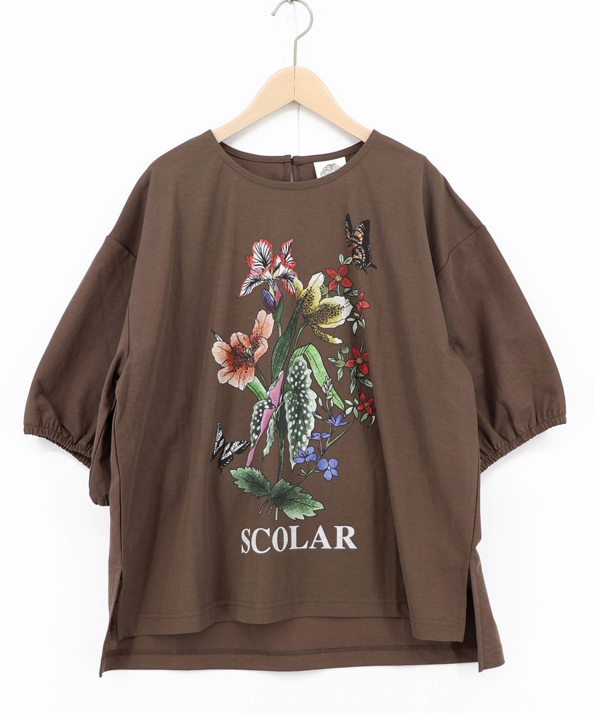 熱帯花柄 袖ギャザー入りTシャツ-15
