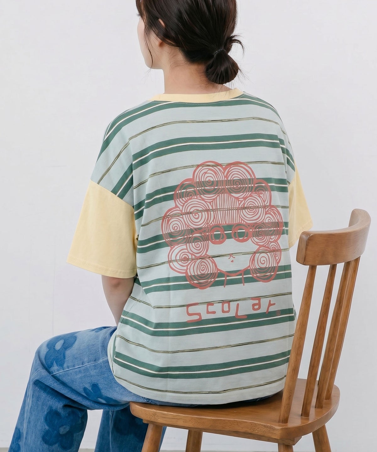 ボーダー切替 スカラーちゃんバックプリントTシャツ-1