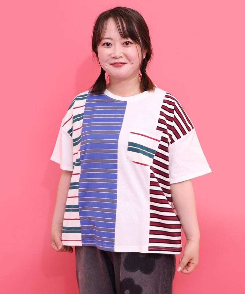 ボーダー切替 スカラーちゃんバックプリントTシャツ-3