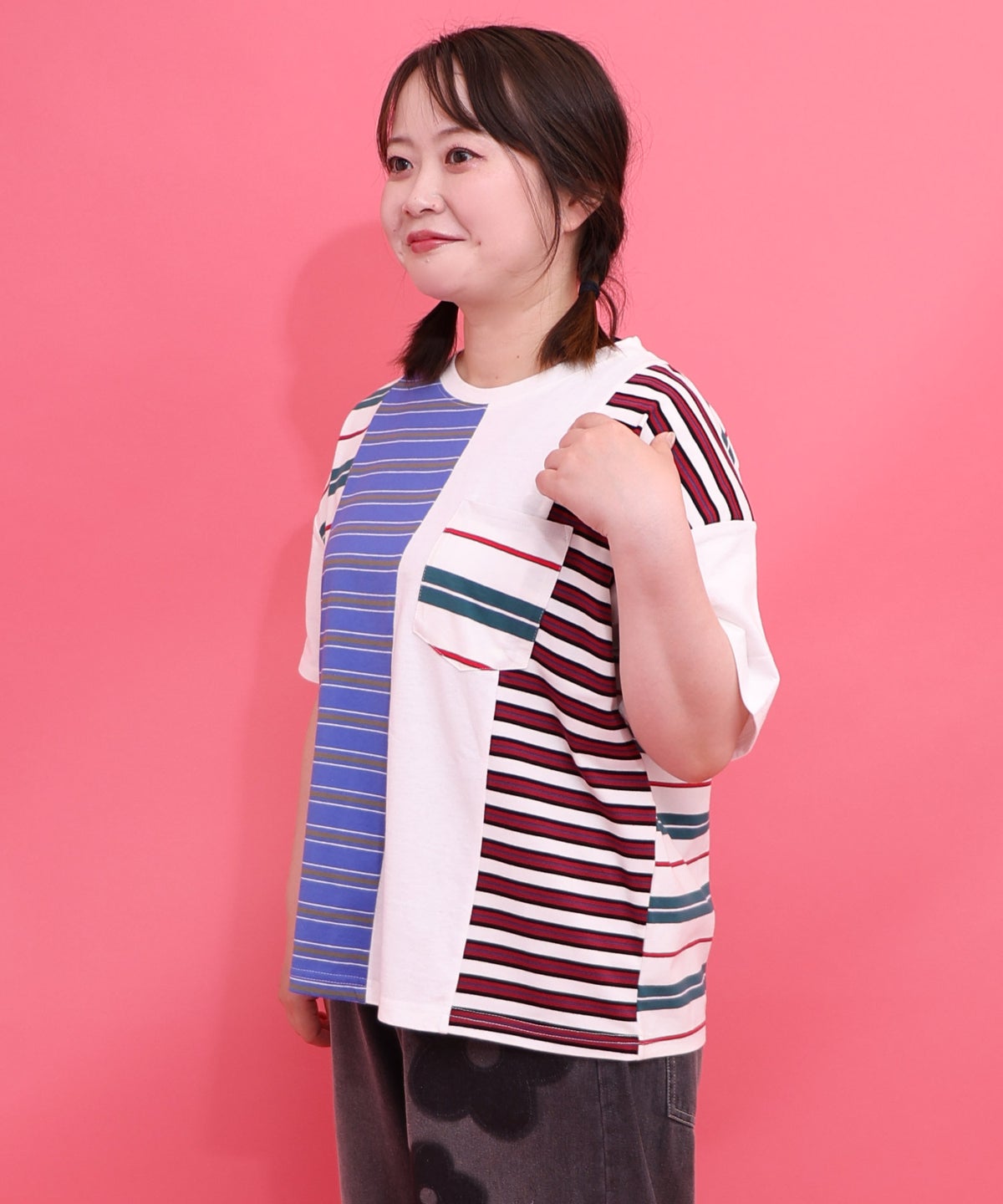 ボーダー切替 スカラーちゃんバックプリントTシャツ-5