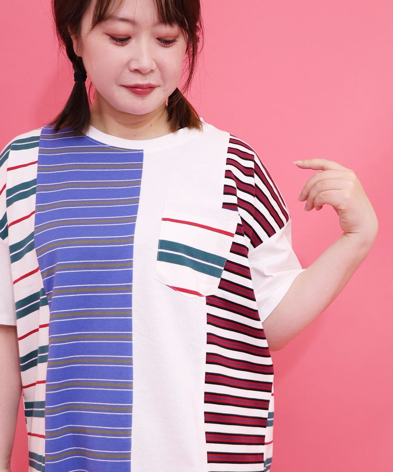 ボーダー切替 スカラーちゃんバックプリントTシャツ-6