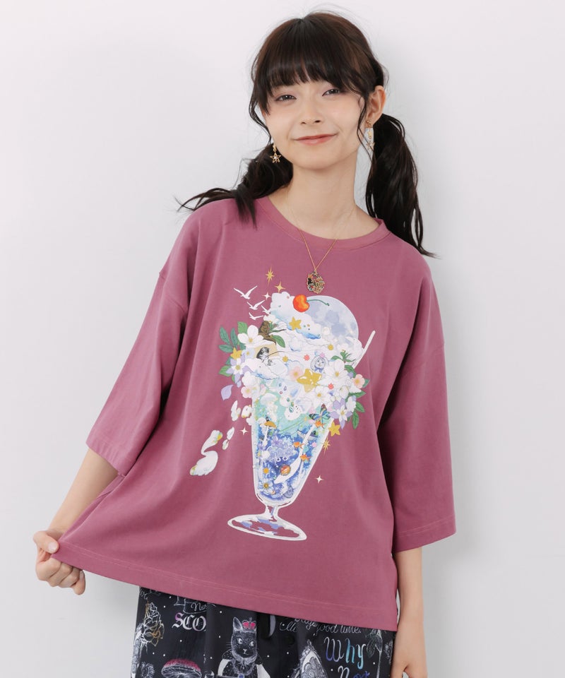 スカラー特性お月見パフェ柄 接触冷感Tシャツ-1