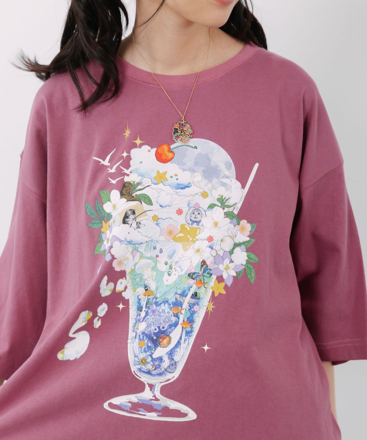 スカラー特性お月見パフェ柄 接触冷感Tシャツ-6