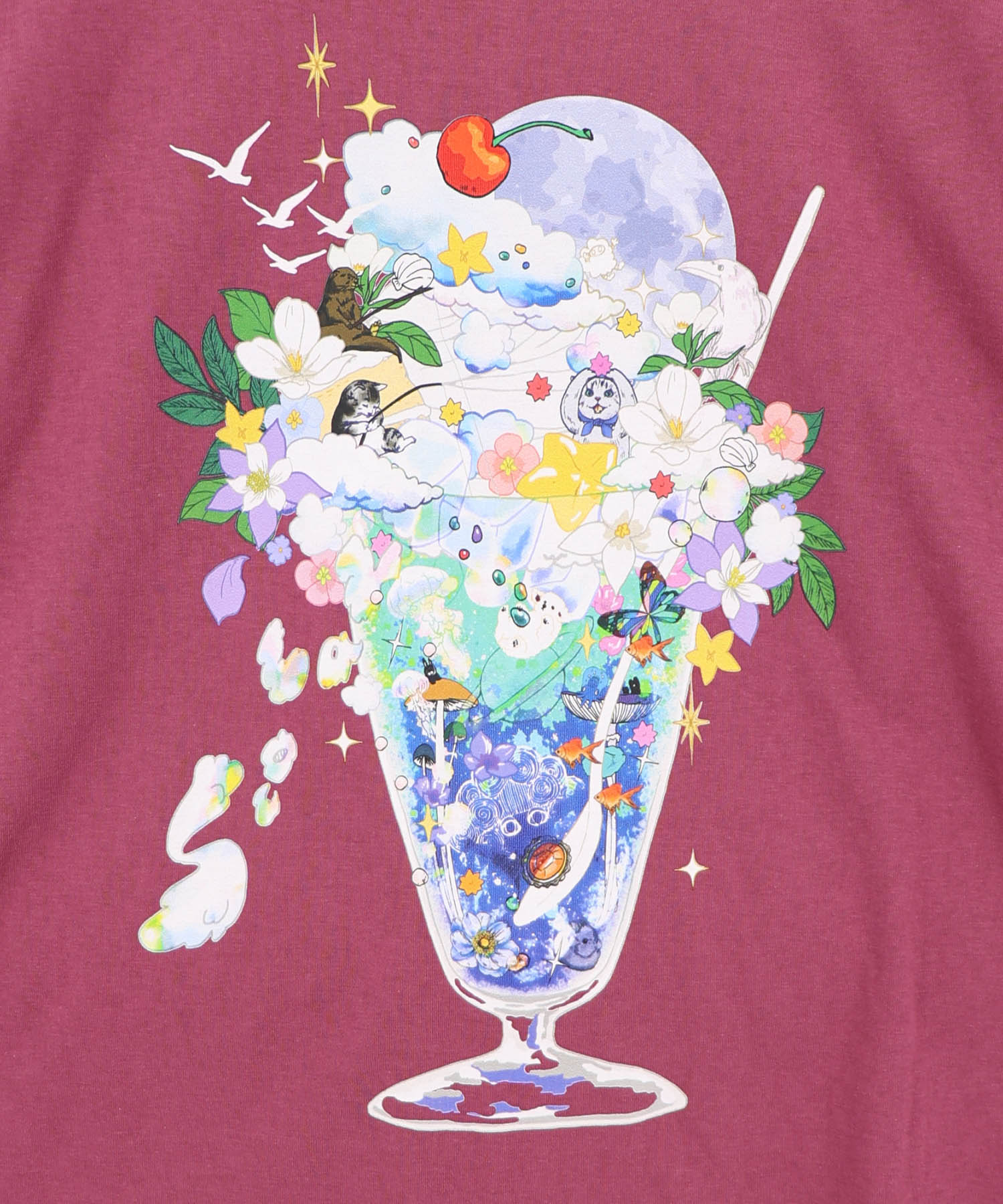 さえらポテチーノフルーツモチーフのカゴバスケット☆（6／16までの特別価格）☆ 162692：スカラー特製お月見パフェ柄 接触冷感Tシャツの通販-ScoLar