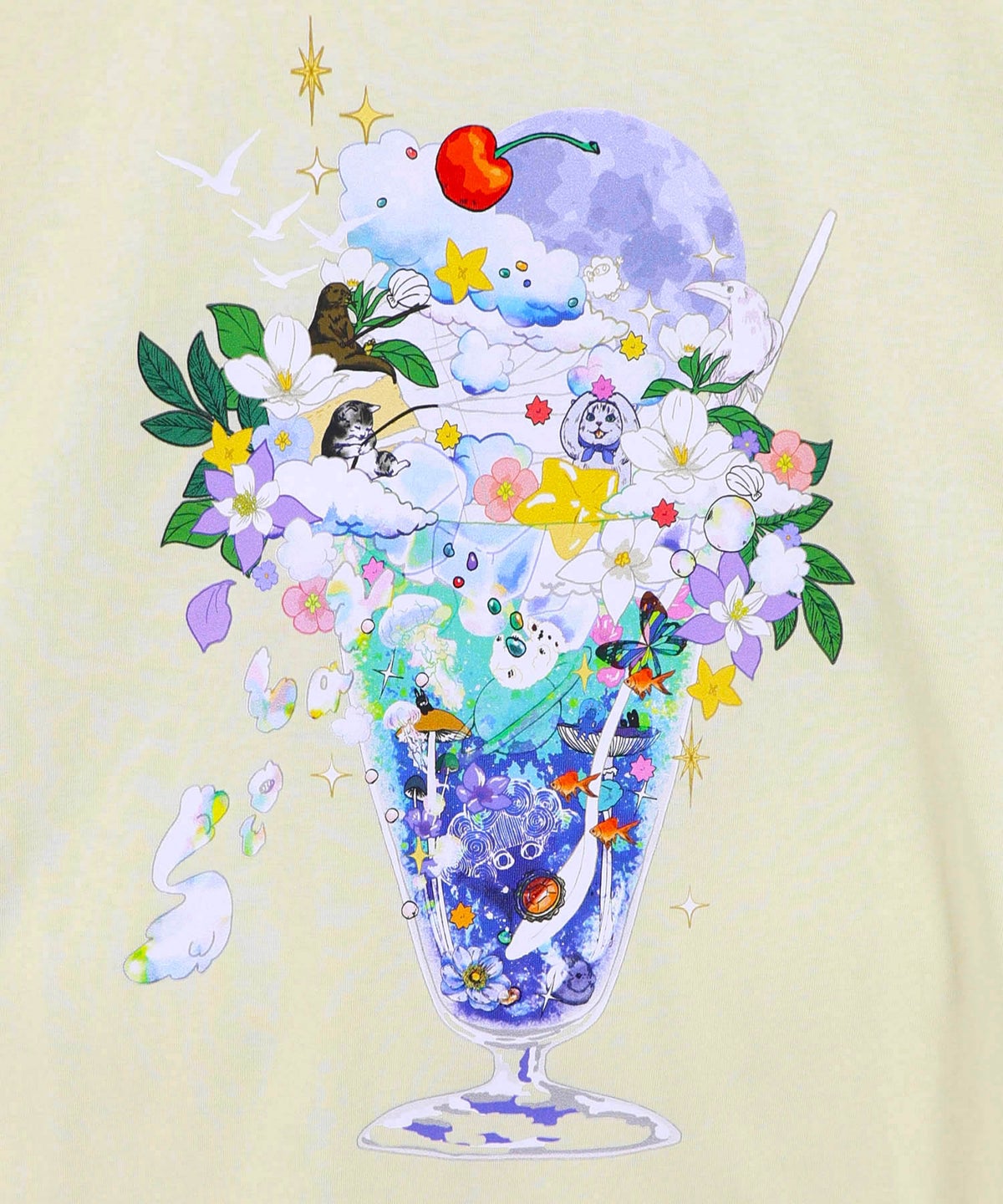 スカラー特性お月見パフェ柄 接触冷感Tシャツ-14