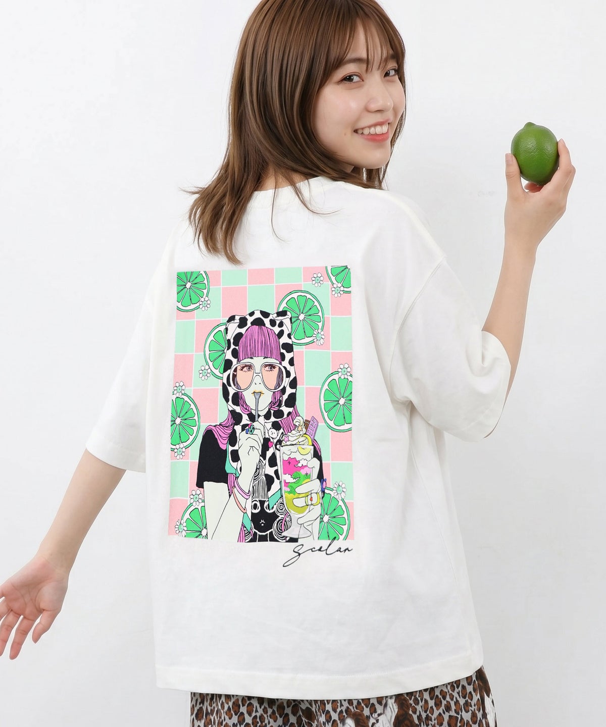 スカラーレモンガール柄 接触冷感Tシャツ-1