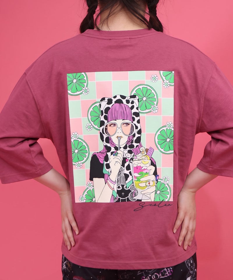 スカラーレモンガール柄 接触冷感Tシャツ-1