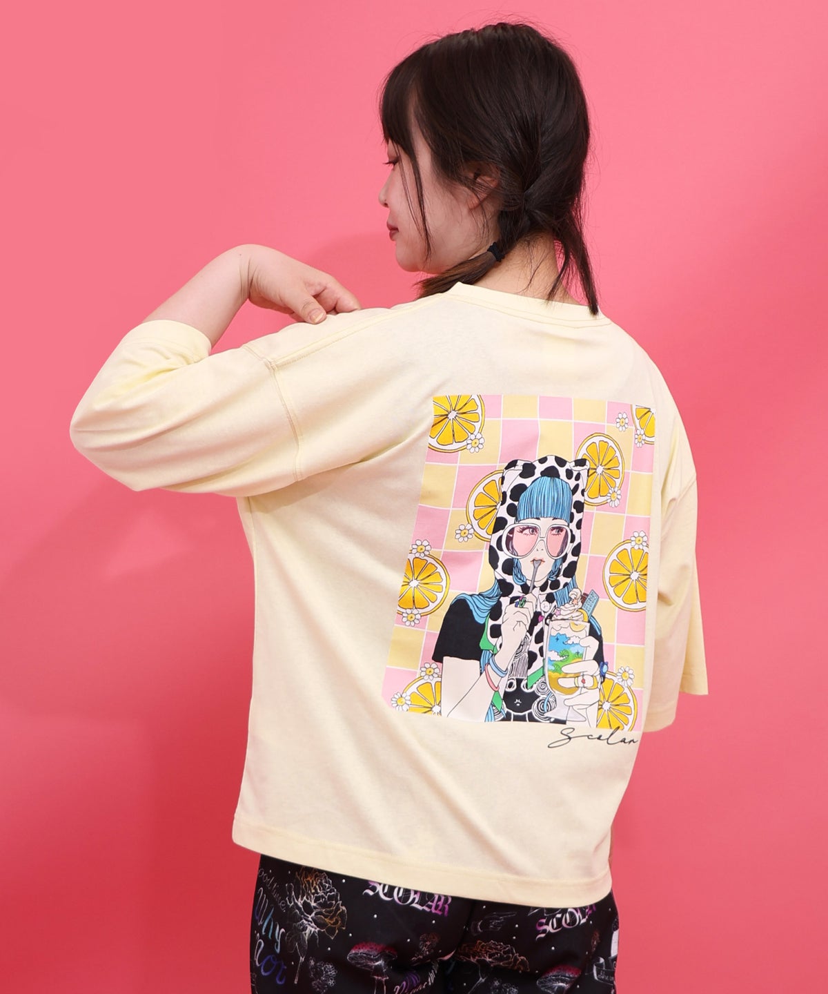 スカラーレモンガール柄 接触冷感Tシャツ-2