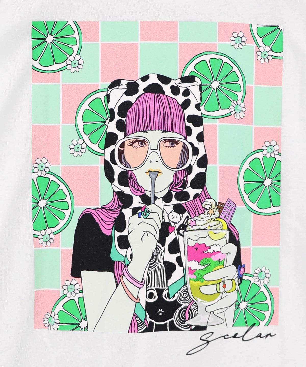 スカラーレモンガール柄 接触冷感Tシャツ-8