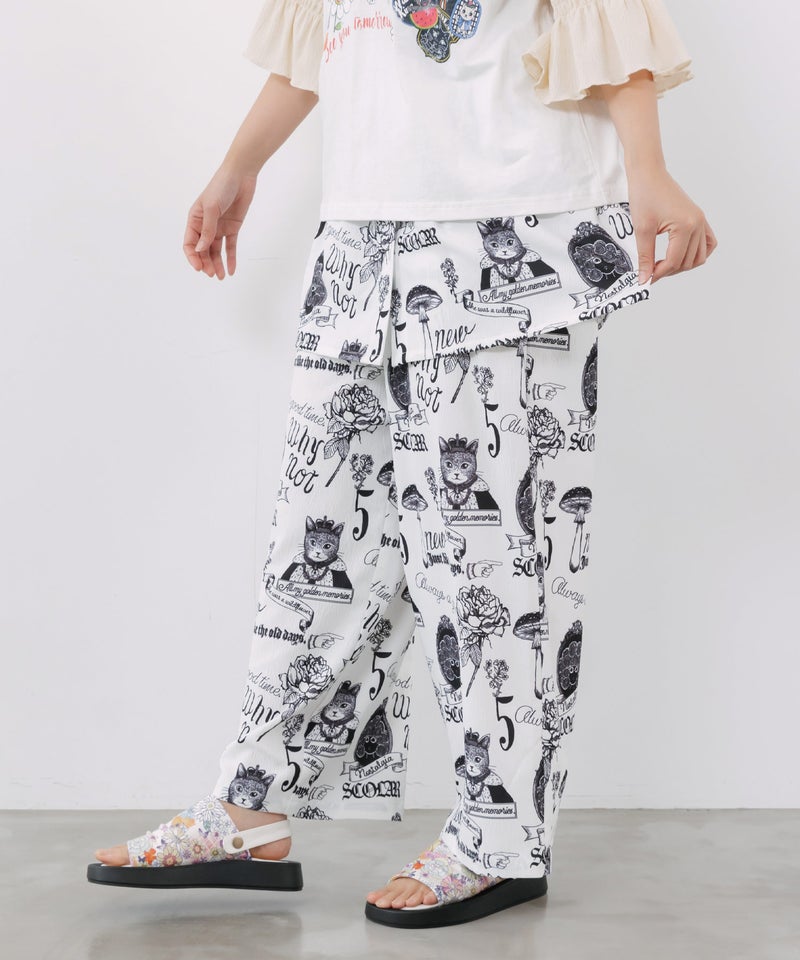 アンティーク柄 3way巻きスカート付きパンツ-3