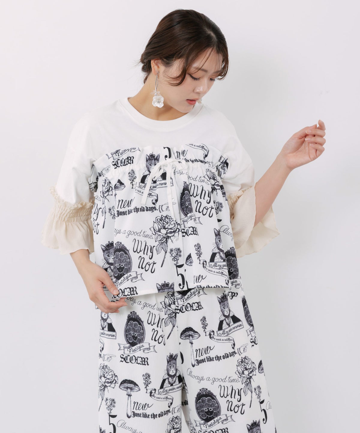 アンティーク柄 3way巻きスカート付きパンツ-6