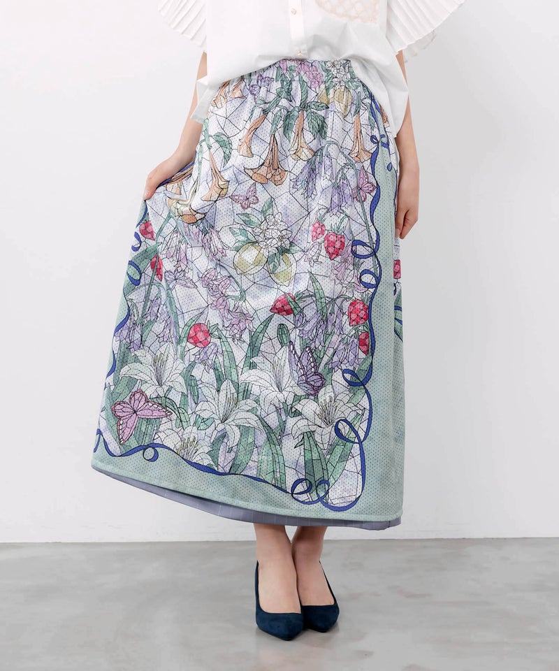 メッシュ花柄orラメストライプ リバーシブルスカート-1
